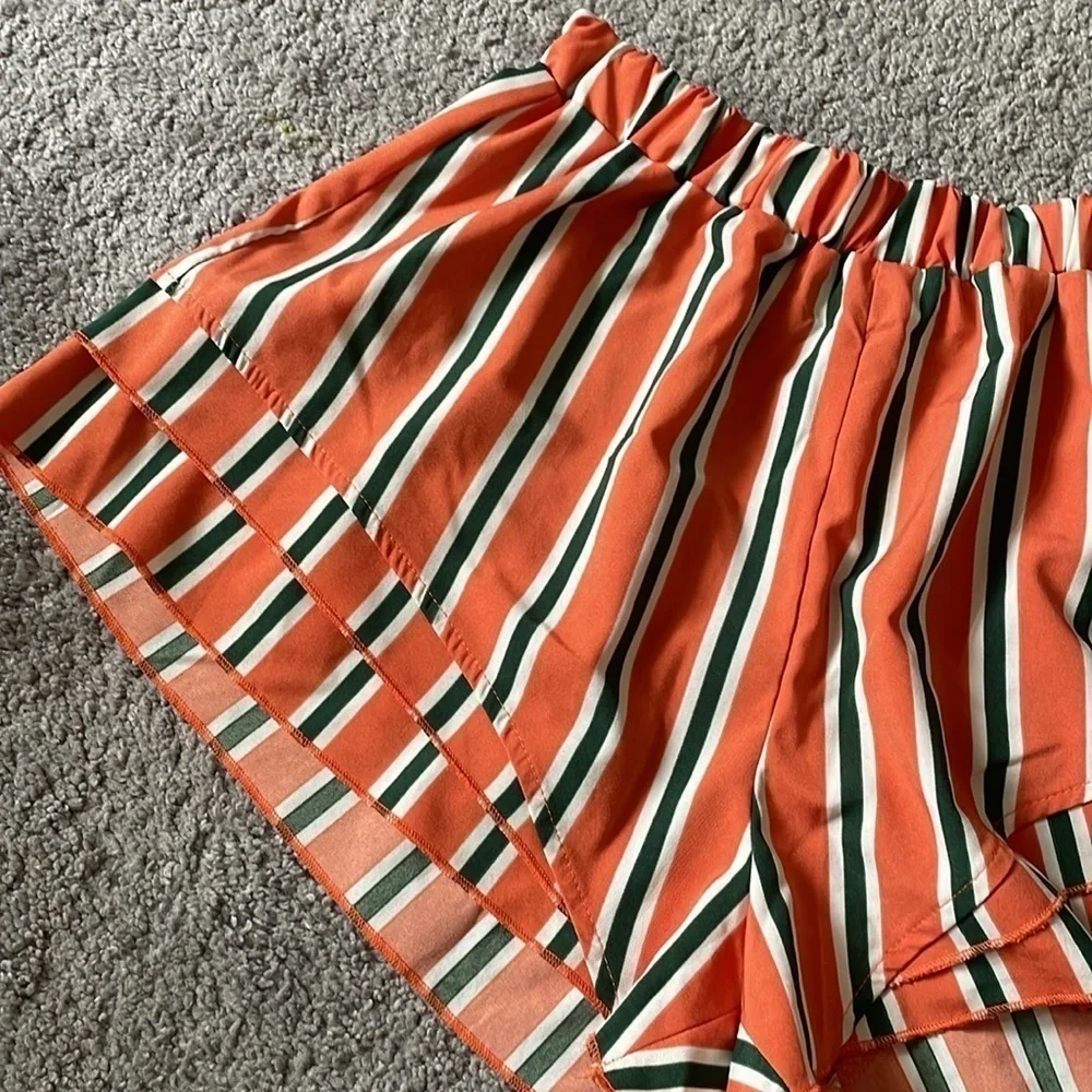 ZAFUL Orange & Green Vertical Stripped Lightweight Shorts | Size Small